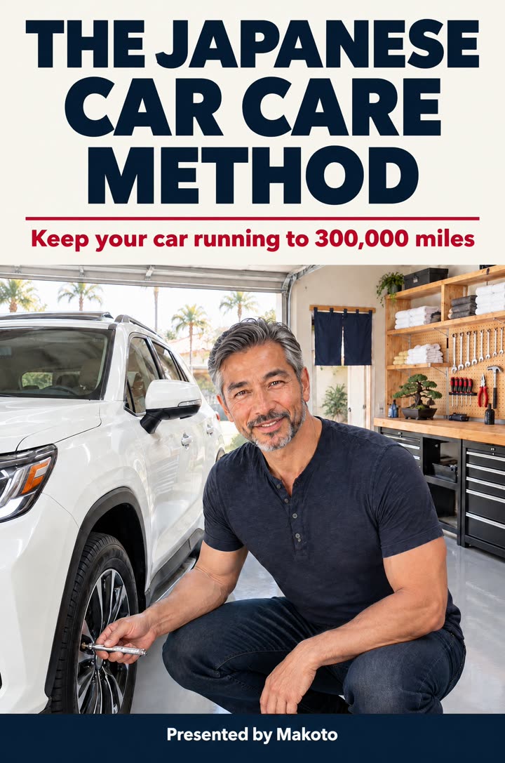 Book cover: The Japanese Car Care Method. Keep your car running to 300,000 miles. Presented by Makoto.